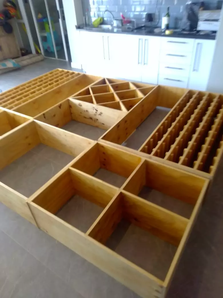 Wooden modular shelving units and wine racks